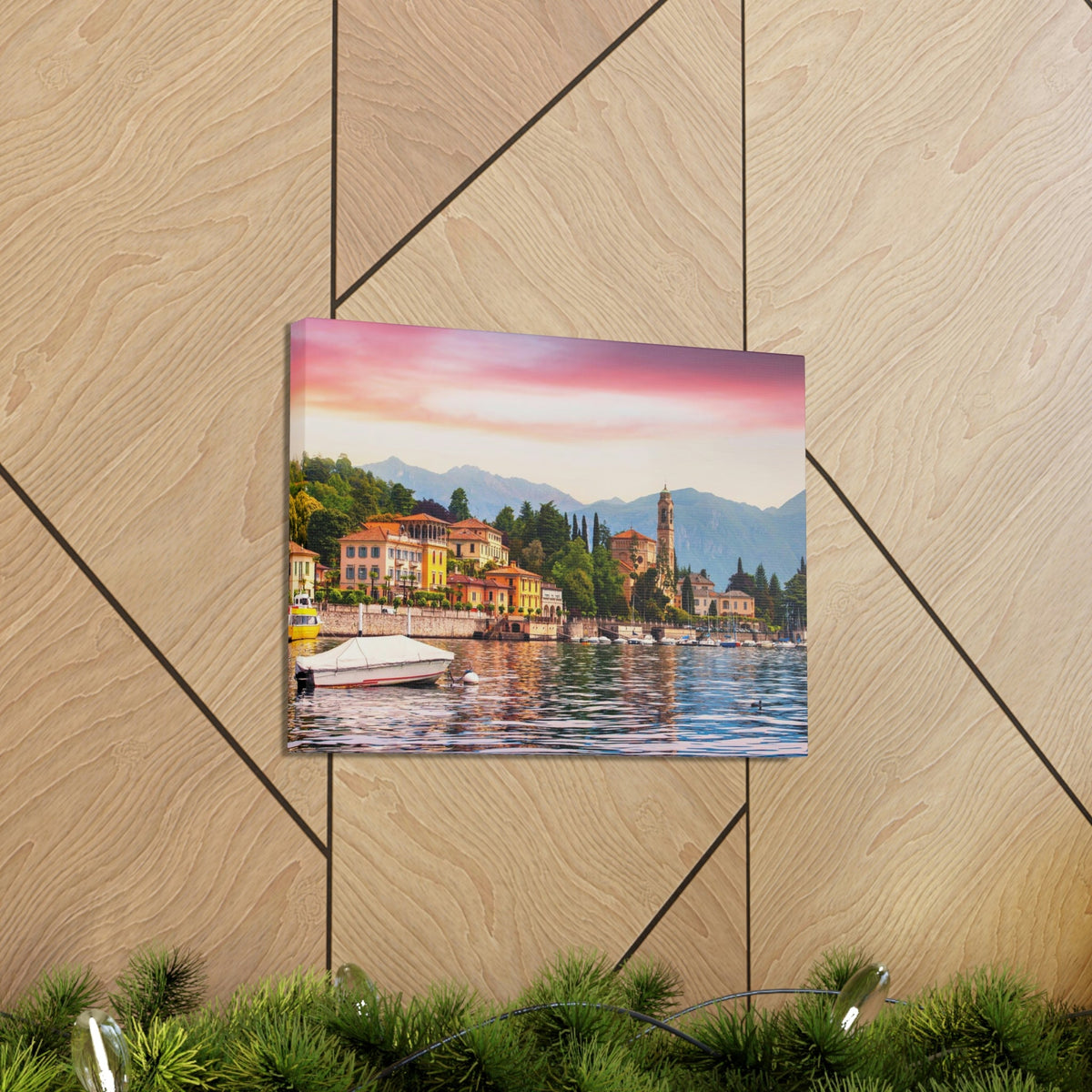 Colorful Summer of the Countryside Scene Beautiful Charming and Stunning Alps Beauty Nature Scene Unique Houses and Boat Wall Art Ready to Hang Unframed-Express Your Love Gifts