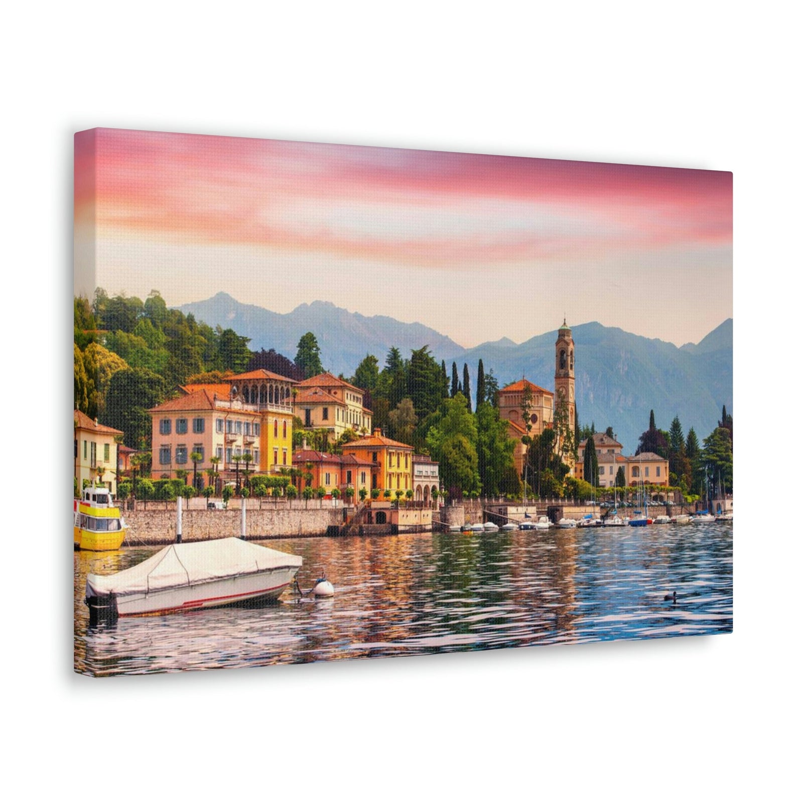 Colorful Summer of the Countryside Scene Beautiful Charming and Stunning Alps Beauty Nature Scene Unique Houses and Boat Wall Art Ready to Hang Unframed-Express Your Love Gifts