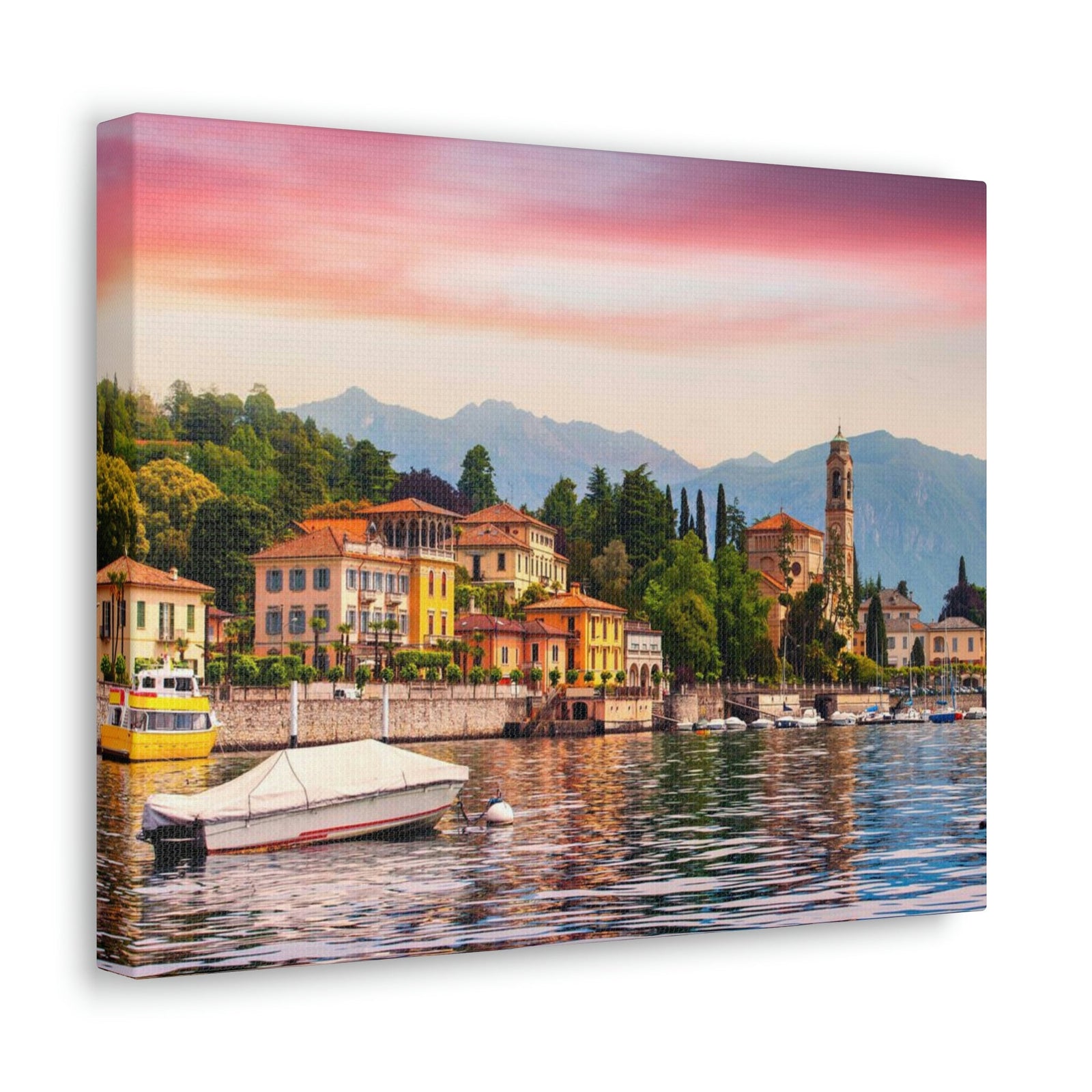 Colorful Summer of the Countryside Scene Beautiful Charming and Stunning Alps Beauty Nature Scene Unique Houses and Boat Wall Art Ready to Hang Unframed-Express Your Love Gifts