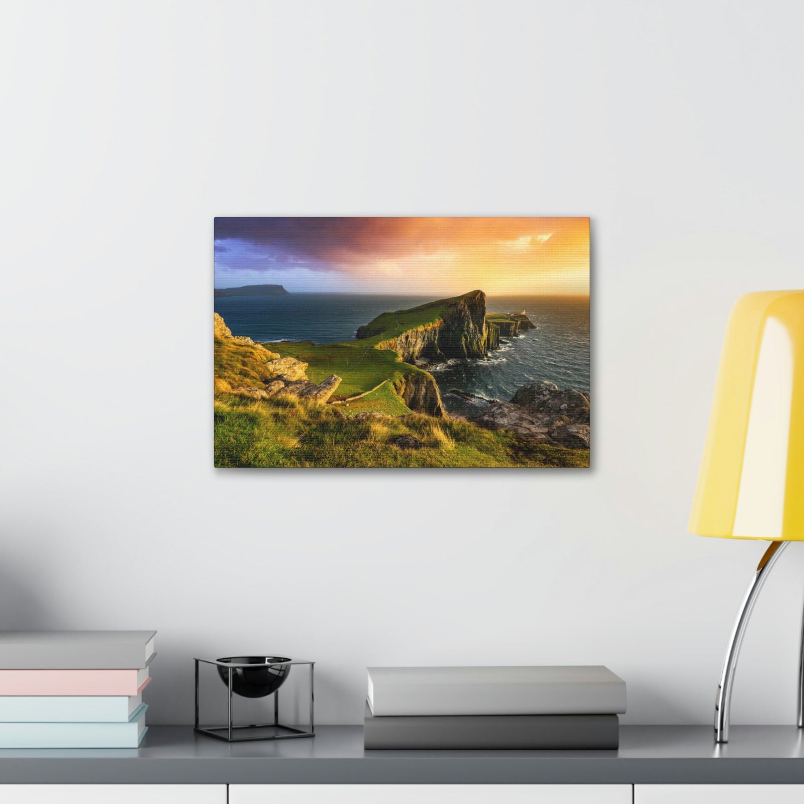 Colorful Sunset at the Cliff Scene Beautiful Gorgeous and Inviting Place Beauty Nature Scene Unique Clouds and Sea Wall Art Ready to Hang Unframed-Express Your Love Gifts