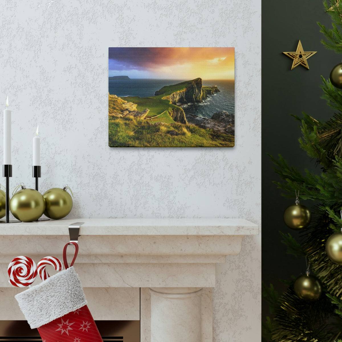 Colorful Sunset at the Cliff Scene Beautiful Gorgeous and Inviting Place Beauty Nature Scene Unique Clouds and Sea Wall Art Ready to Hang Unframed-Express Your Love Gifts