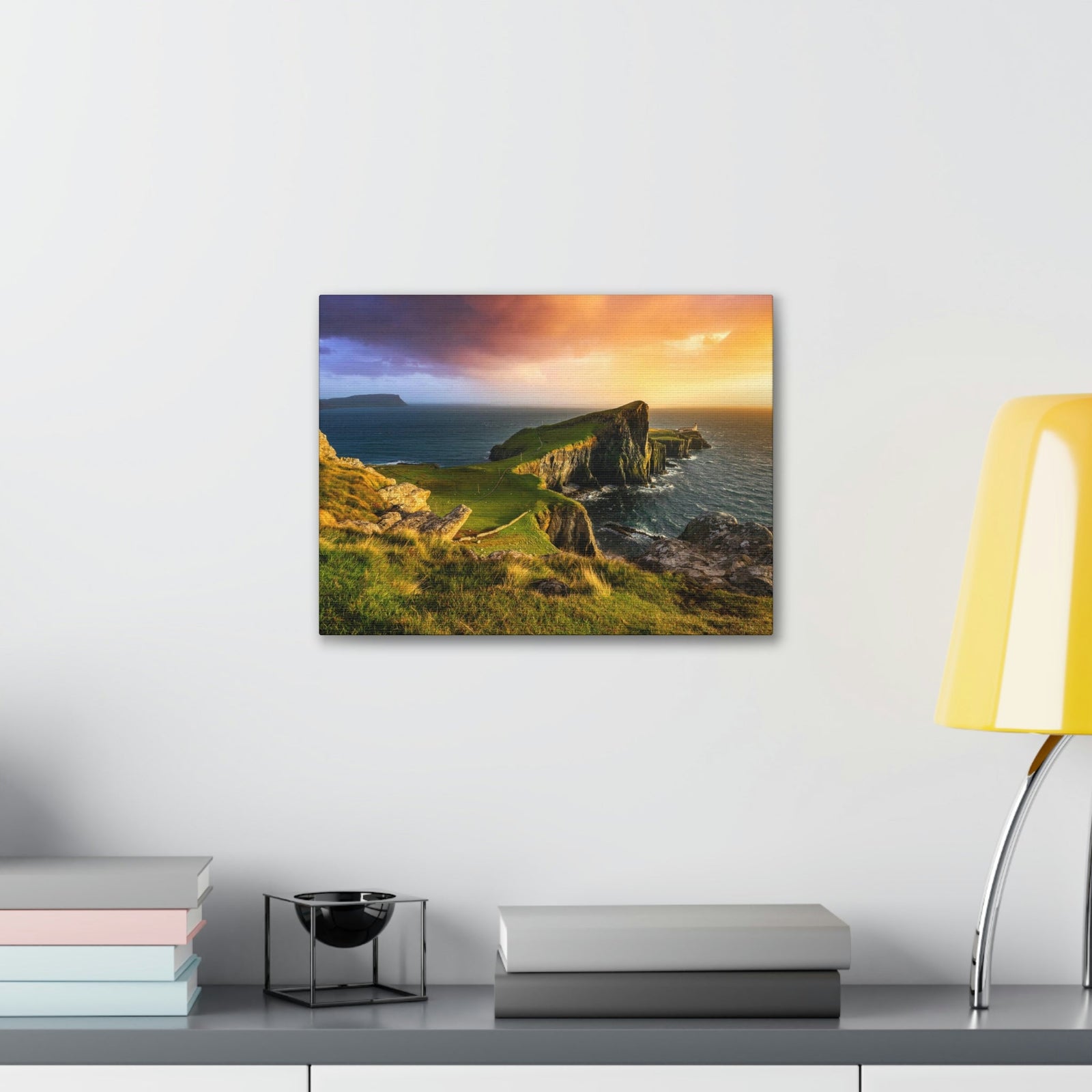 Colorful Sunset at the Cliff Scene Beautiful Gorgeous and Inviting Place Beauty Nature Scene Unique Clouds and Sea Wall Art Ready to Hang Unframed-Express Your Love Gifts