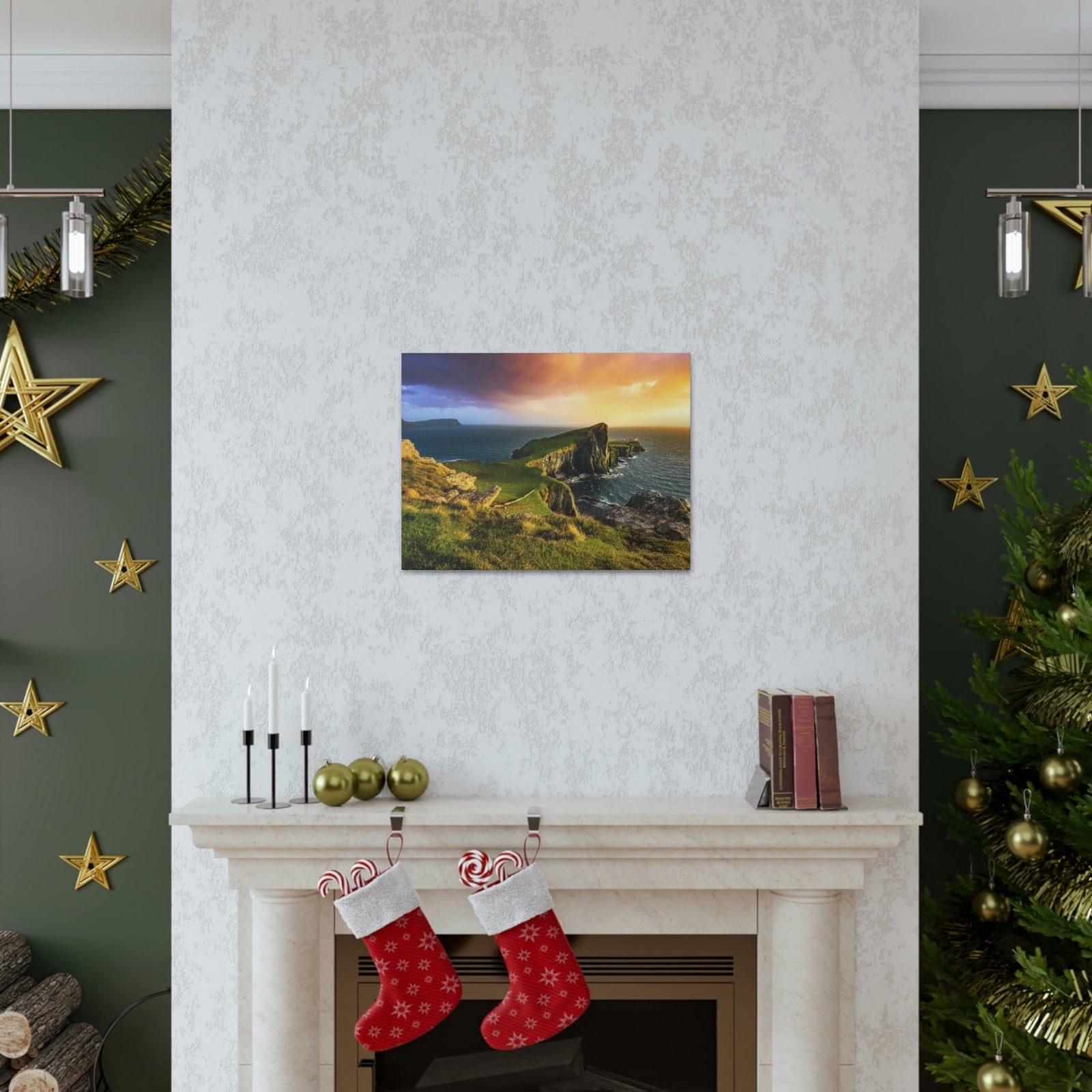 Colorful Sunset at the Cliff Scene Beautiful Gorgeous and Inviting Place Beauty Nature Scene Unique Clouds and Sea Wall Art Ready to Hang Unframed-Express Your Love Gifts