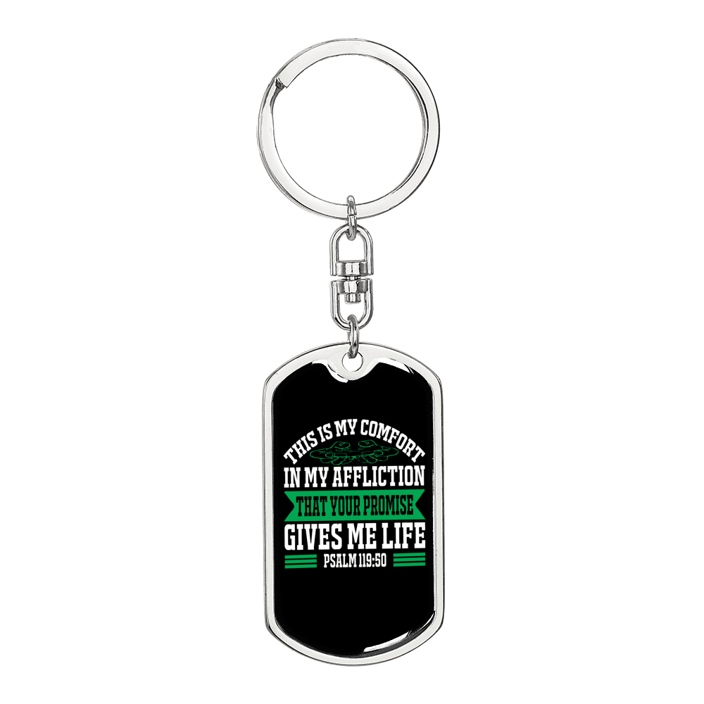 Comfort In My Affliction Keychain Stainless Steel or 18k Gold Dog Tag Keyring-Express Your Love Gifts