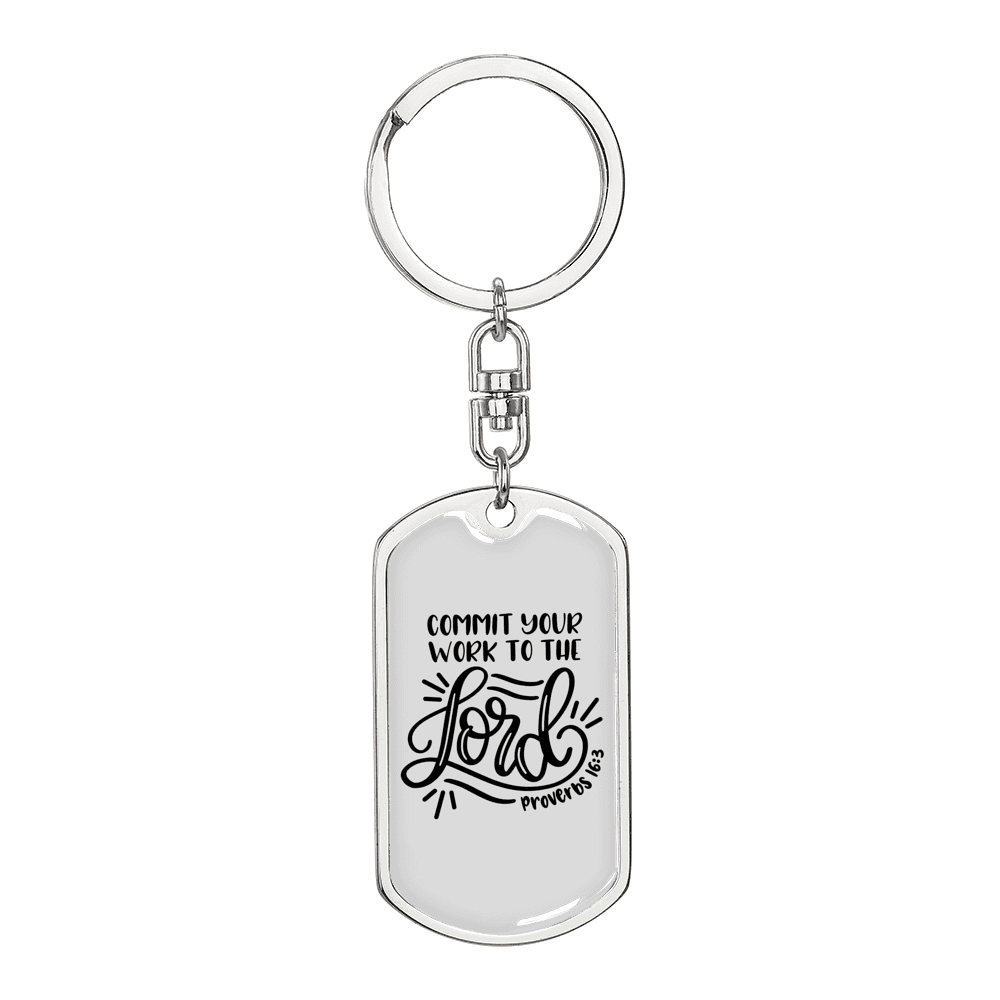 Commit Your Work Proverbs 16:3 Keychain Stainless Steel or 18k Gold Dog Tag Keyring-Express Your Love Gifts