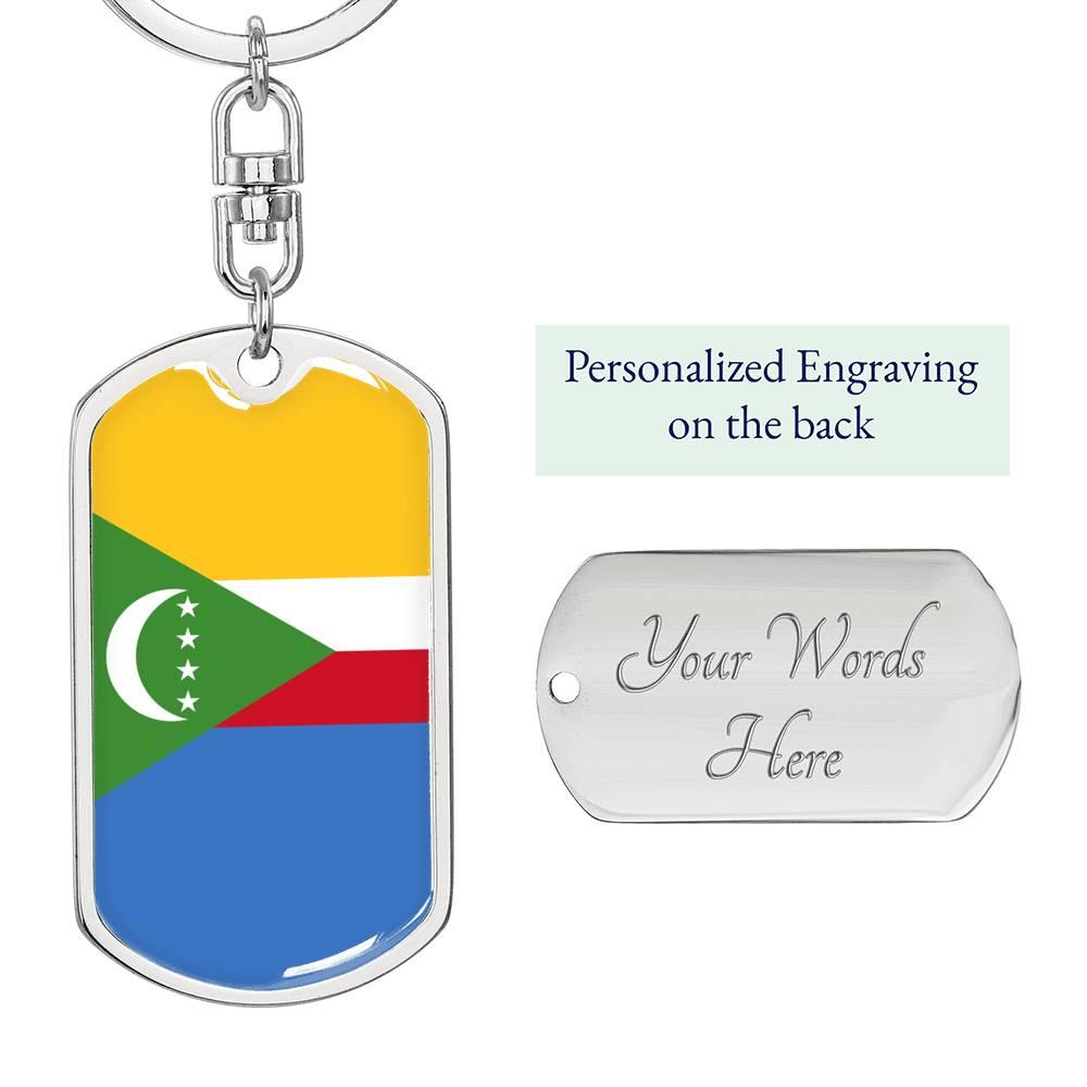 Comoros Flag Keychain Dog Tag Stainless Steel or 18k Gold-Express Your Love Gifts