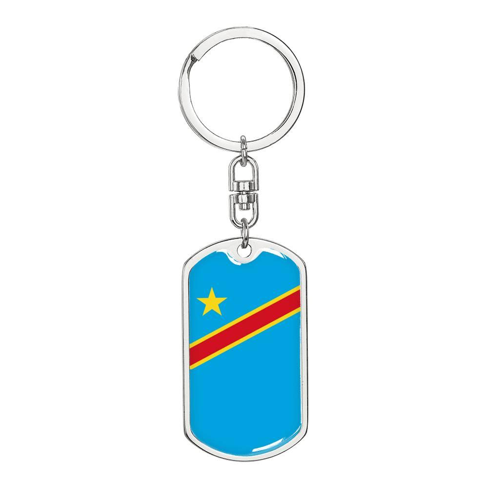 Congo (Democratic Republic) Flag Keychain Dog Tag Stainless Steel or 18k Gold-Express Your Love Gifts