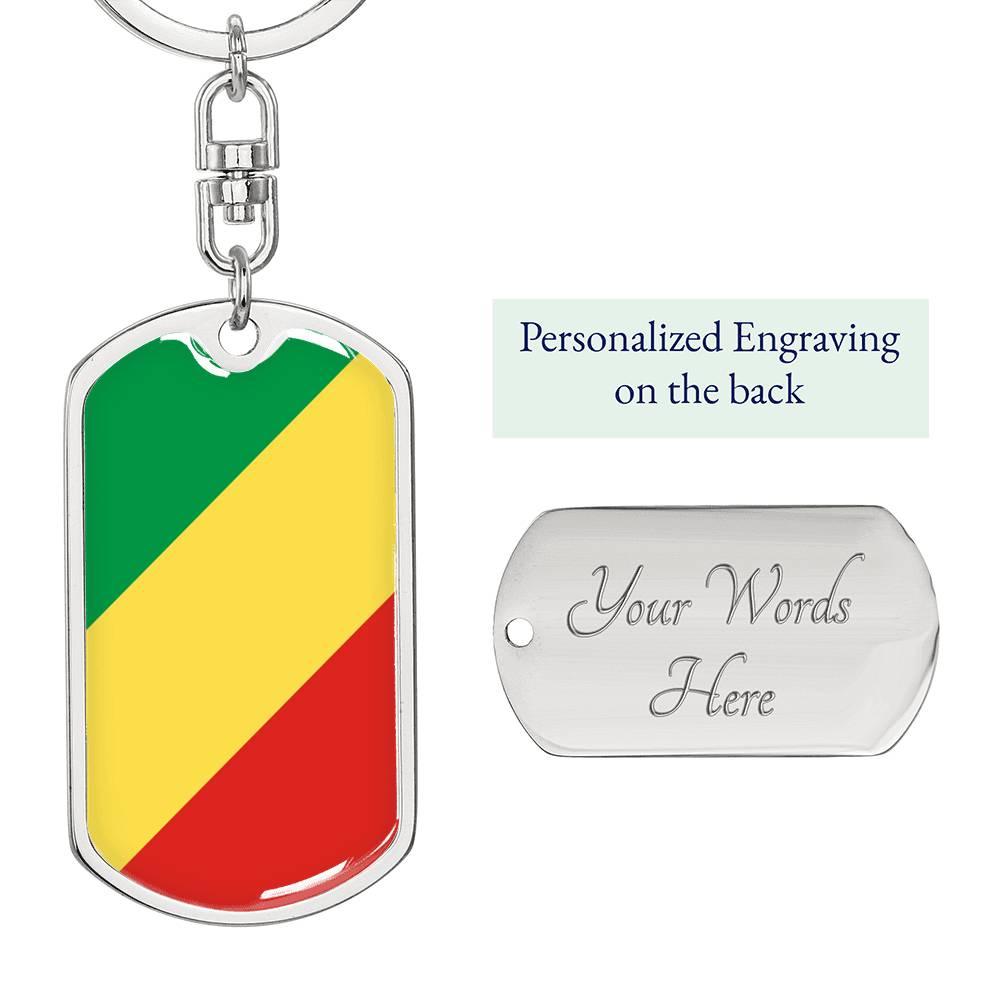 Congo (Republic) Flag Keychain Dog Tag Stainless Steel or 18k Gold-Express Your Love Gifts