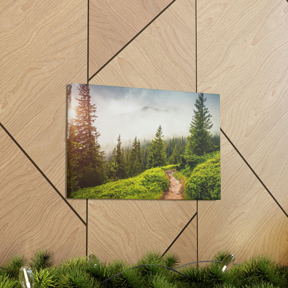 Coniferous Foggy Forest Scene Beautiful Fabulous and Mysterious Path Beauty Nature Scene Big Trees and Fogs Wall Art Ready to Hang Unframed-Express Your Love Gifts