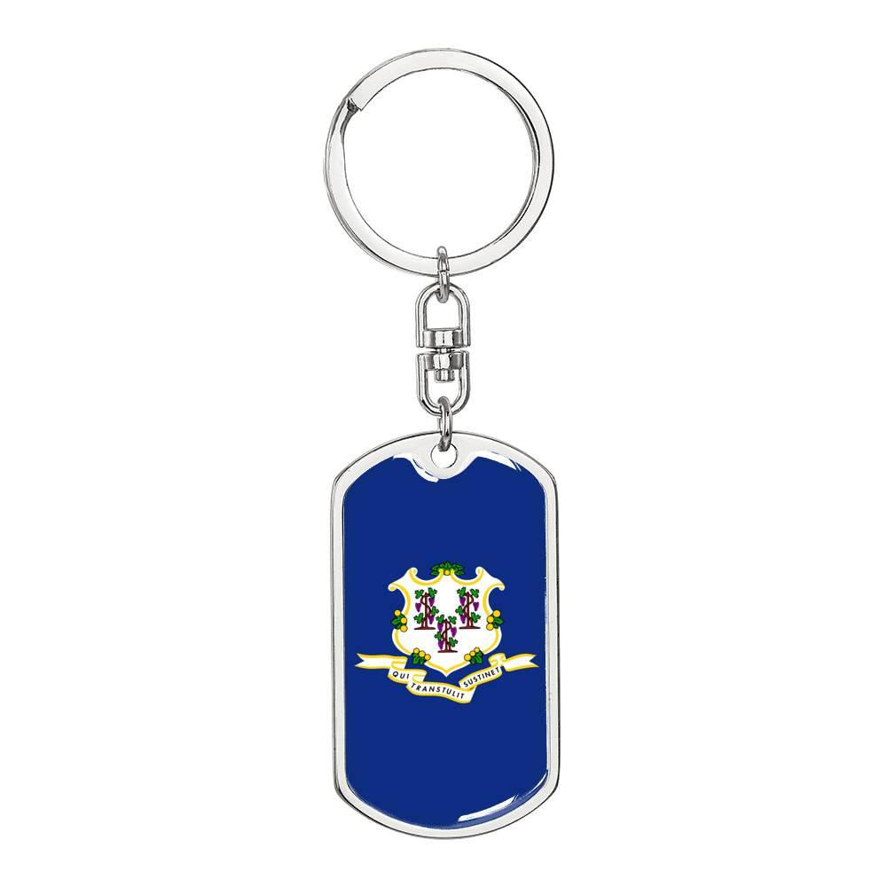 Connecticut State Flag Keychain Dog Tag Stainless Steel or 18k Gold-Express Your Love Gifts