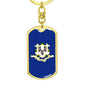 Connecticut State Flag Keychain Dog Tag Stainless Steel or 18k Gold-Express Your Love Gifts