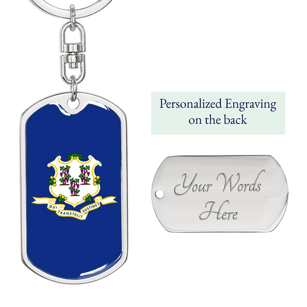 Connecticut State Flag Keychain Dog Tag Stainless Steel or 18k Gold-Express Your Love Gifts
