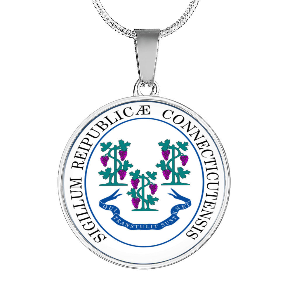 Connecticut State Seal Necklace Circle Pendant Stainless Steel or 18k Gold 18-22"-Express Your Love Gifts