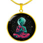 Consciousness Alien Circle Pendant UFO Alien Fan Necklace Stainless Steel or 18k Gold 18-22"-Express Your Love Gifts