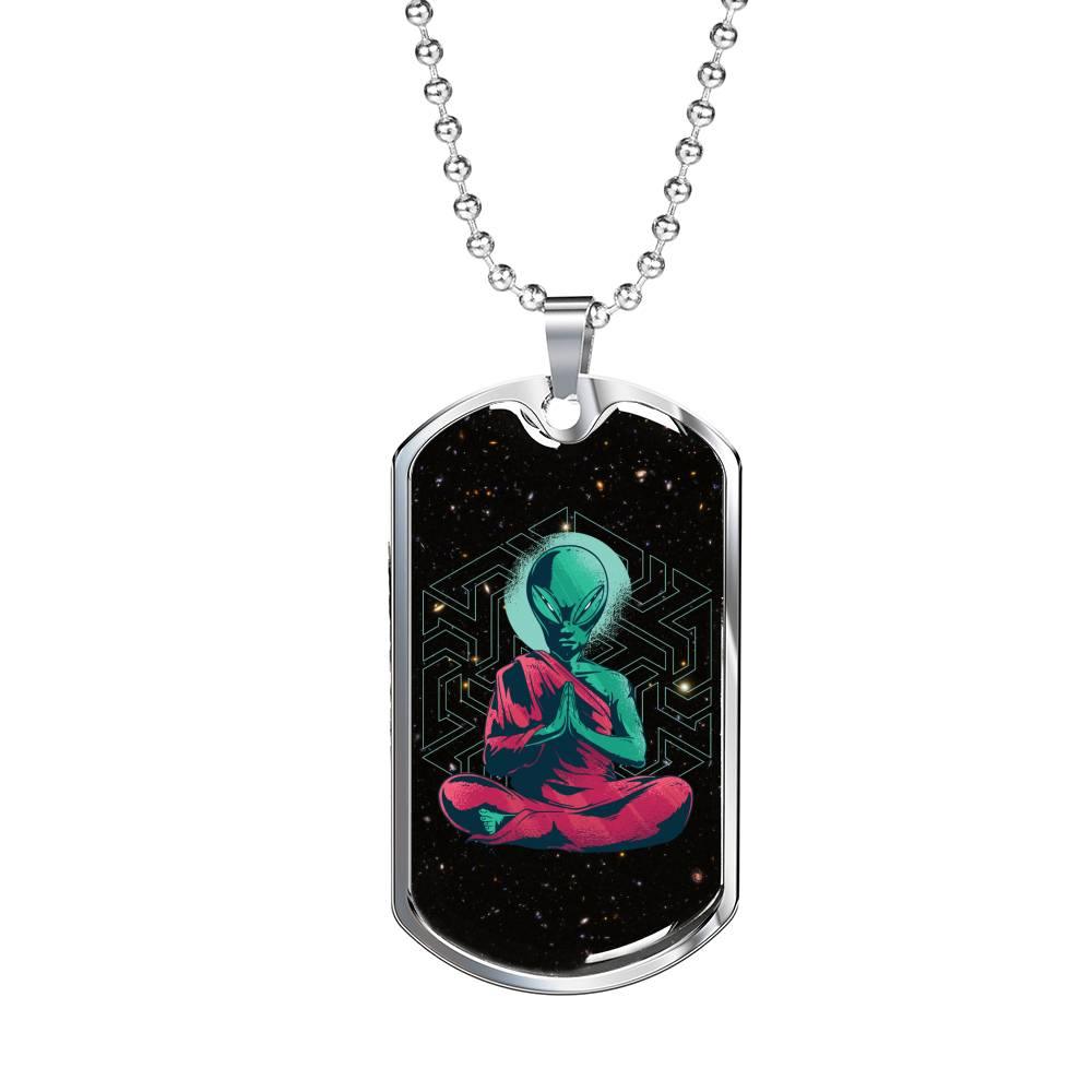 Consciousness Alien Necklace UFO Alien Fan Gift Stainless Steel or 18k Gold Dog Tag 24" Chain-Express Your Love Gifts