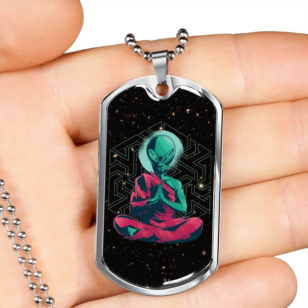 Consciousness Alien Necklace UFO Alien Fan Gift Stainless Steel or 18k Gold Dog Tag 24" Chain-Express Your Love Gifts