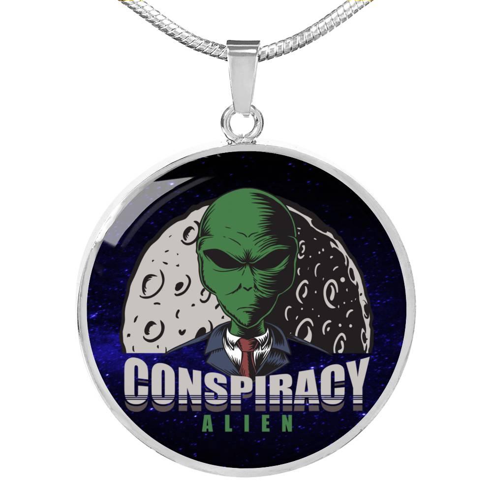 Conspiracy Alien Circle Pendant UFO Alien Fan Necklace Stainless Steel or 18k Gold 18-22"-Express Your Love Gifts