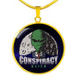 Conspiracy Alien Circle Pendant UFO Alien Fan Necklace Stainless Steel or 18k Gold 18-22"-Express Your Love Gifts