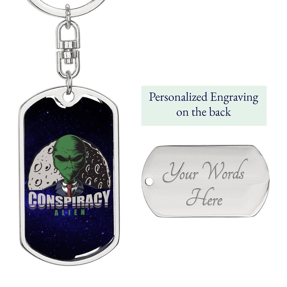 Conspiracy Alien Dog Tag Pendant Keychain Stainless Steel or 18k Gold-Express Your Love Gifts