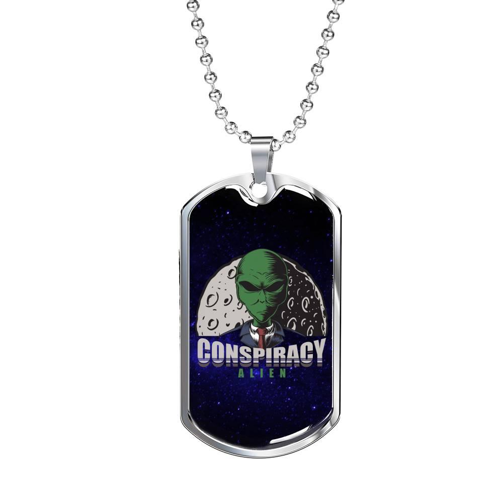 Conspiracy Alien Necklace UFO Alien Fan Gift Stainless Steel or 18k Gold Dog Tag 24" Chain-Express Your Love Gifts