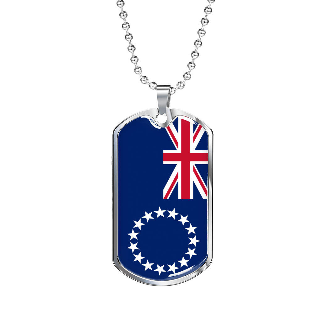 Cook Island Flag Necklace Stainless Steel or 18k Gold Dog Tag 24" Chain-Express Your Love Gifts