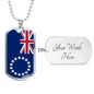 Cook Island Flag Necklace Stainless Steel or 18k Gold Dog Tag 24" Chain-Express Your Love Gifts