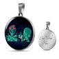 Cool Aliens Circle Pendant UFO Alien Fan Necklace Stainless Steel or 18k Gold 18-22"-Express Your Love Gifts