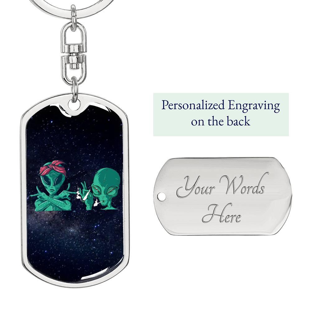 Cool Aliens Dog Tag Pendant Keychain Stainless Steel or 18k Gold-Express Your Love Gifts