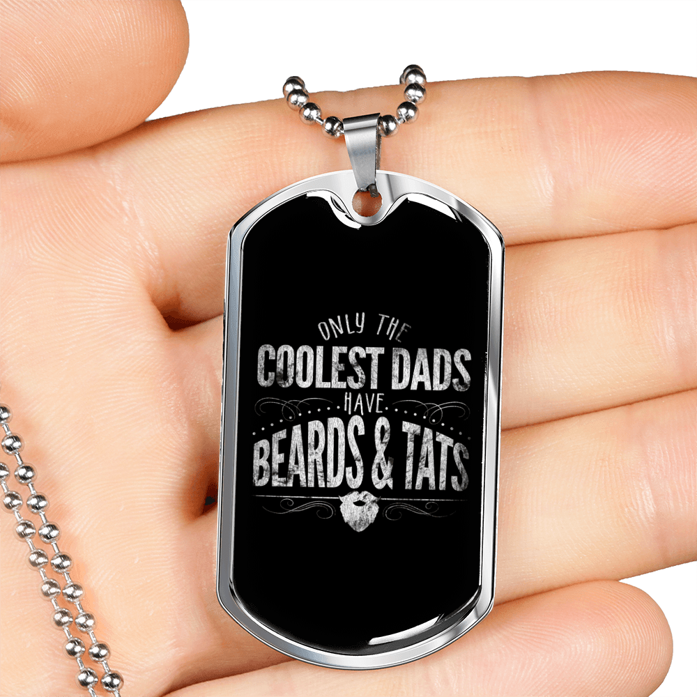 Cool Beard And Tats Dad Dog Tag Stainless Steel or 18k Gold 24" Chain-Express Your Love Gifts