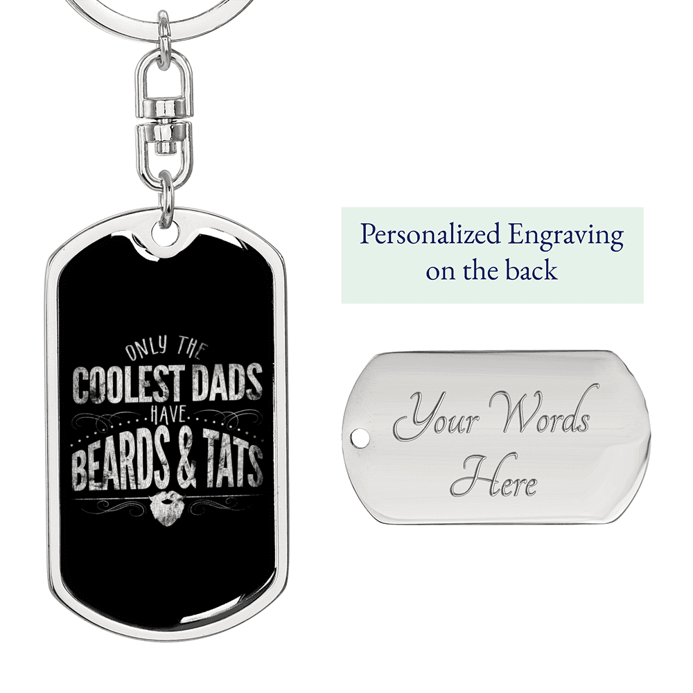 Cool Beard And Tats Swivel Keychain Dog Tag Stainless Steel or 18k Gold-Express Your Love Gifts
