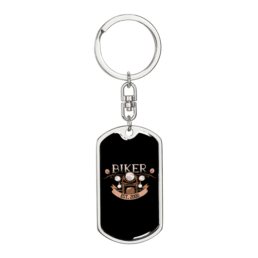 Cool Biker Keychain Stainless Steel or 18k Gold Dog Tag Keyring-Express Your Love Gifts