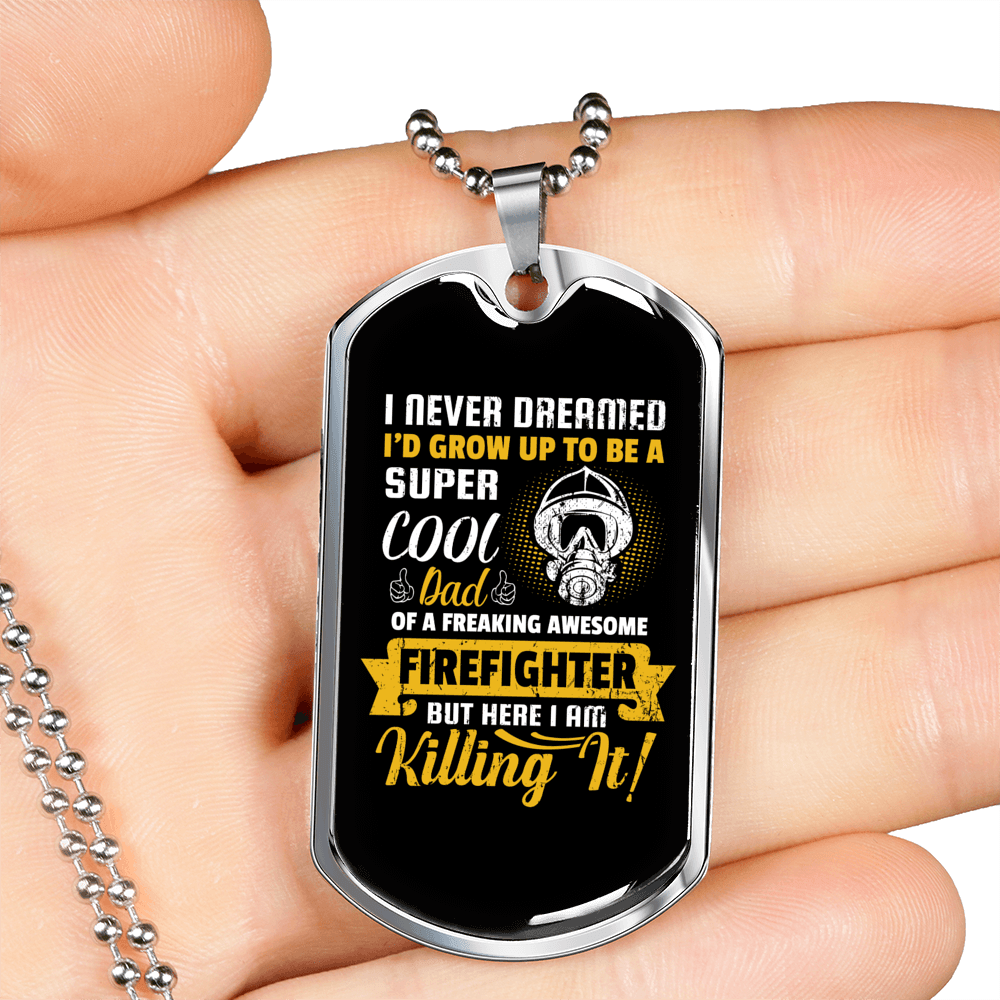 Cool Freaking Awesome Firefighter Gift Stainless Steel or 18k Gold Dog Tag 24" Chain-Express Your Love Gifts