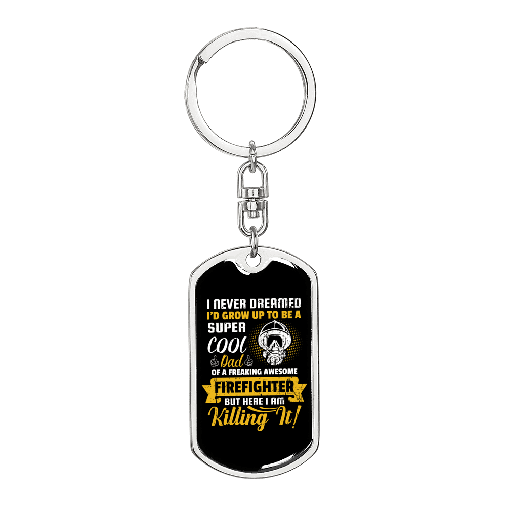 Cool Freaking Awesome Firefighter Keychain Stainless Steel or 18k Gold Dog Tag Keyring-Express Your Love Gifts