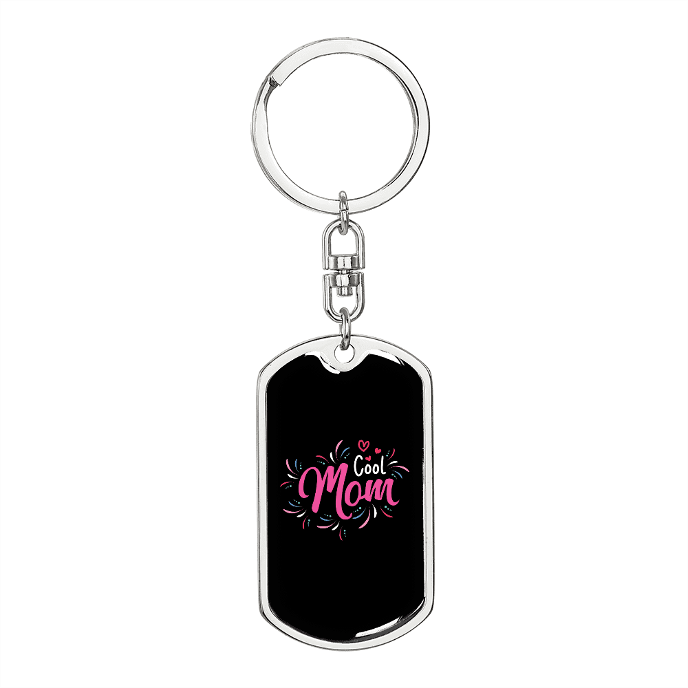 Cool Mom Keychain Stainless Steel or 18k Gold Dog Tag Keyring-Express Your Love Gifts
