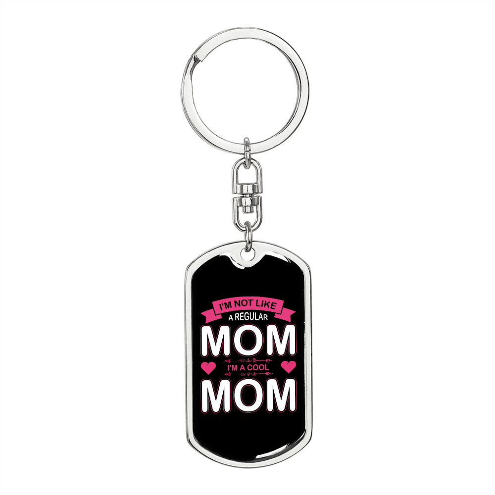 Cool Mom Pink Keychain Stainless Steel or 18k Gold Dog Tag Keyring-Express Your Love Gifts