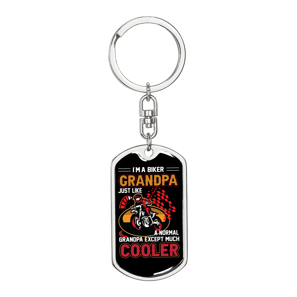 Cooler Biker Grandpa Keychain Stainless Steel or 18k Gold Dog Tag Keyring-Express Your Love Gifts