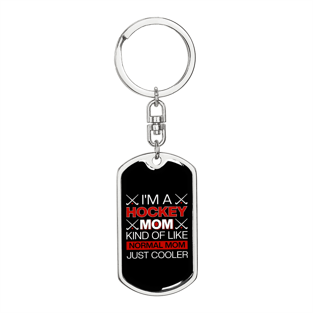 Cooler Hockey Mom Keychain Stainless Steel or 18k Gold Dog Tag Keyring-Express Your Love Gifts