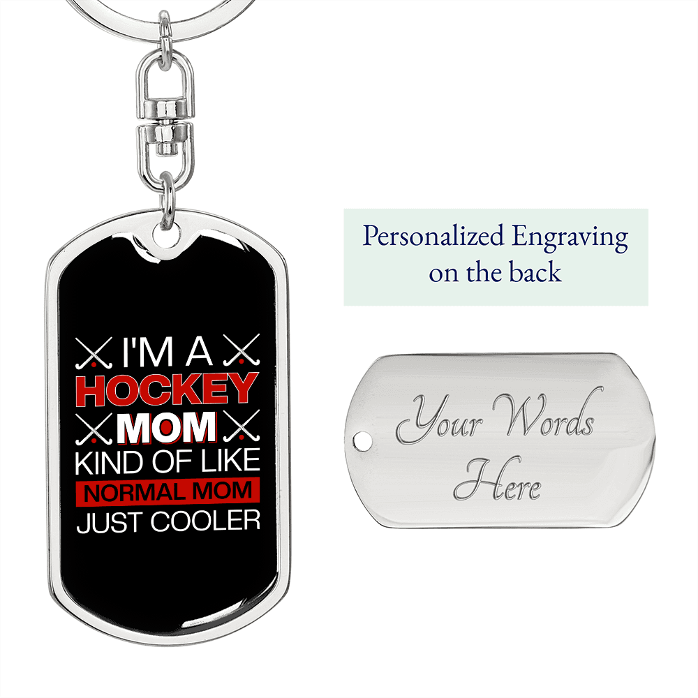 Cooler Hockey Mom Keychain Stainless Steel or 18k Gold Dog Tag Keyring-Express Your Love Gifts