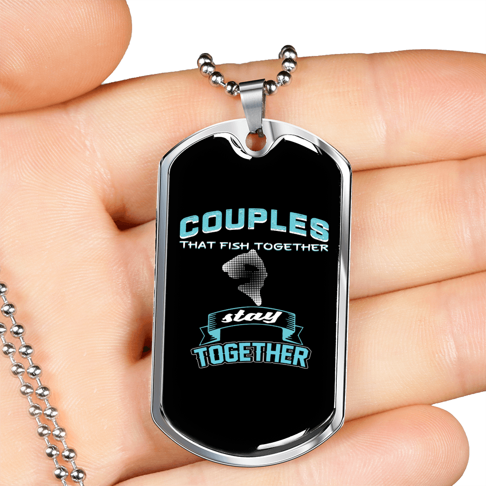Coouples Together Fishing Necklace Stainless Steel or 18k Gold Dog Tag 24" Chain-Express Your Love Gifts