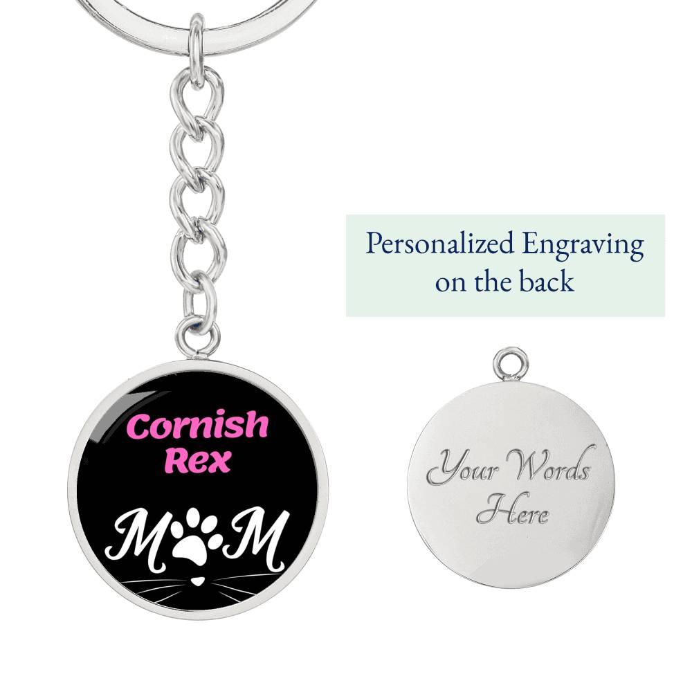 Cornish Rex Cat Mom Keychain Stainless Steel or 18k Gold Circle Pendant-Express Your Love Gifts