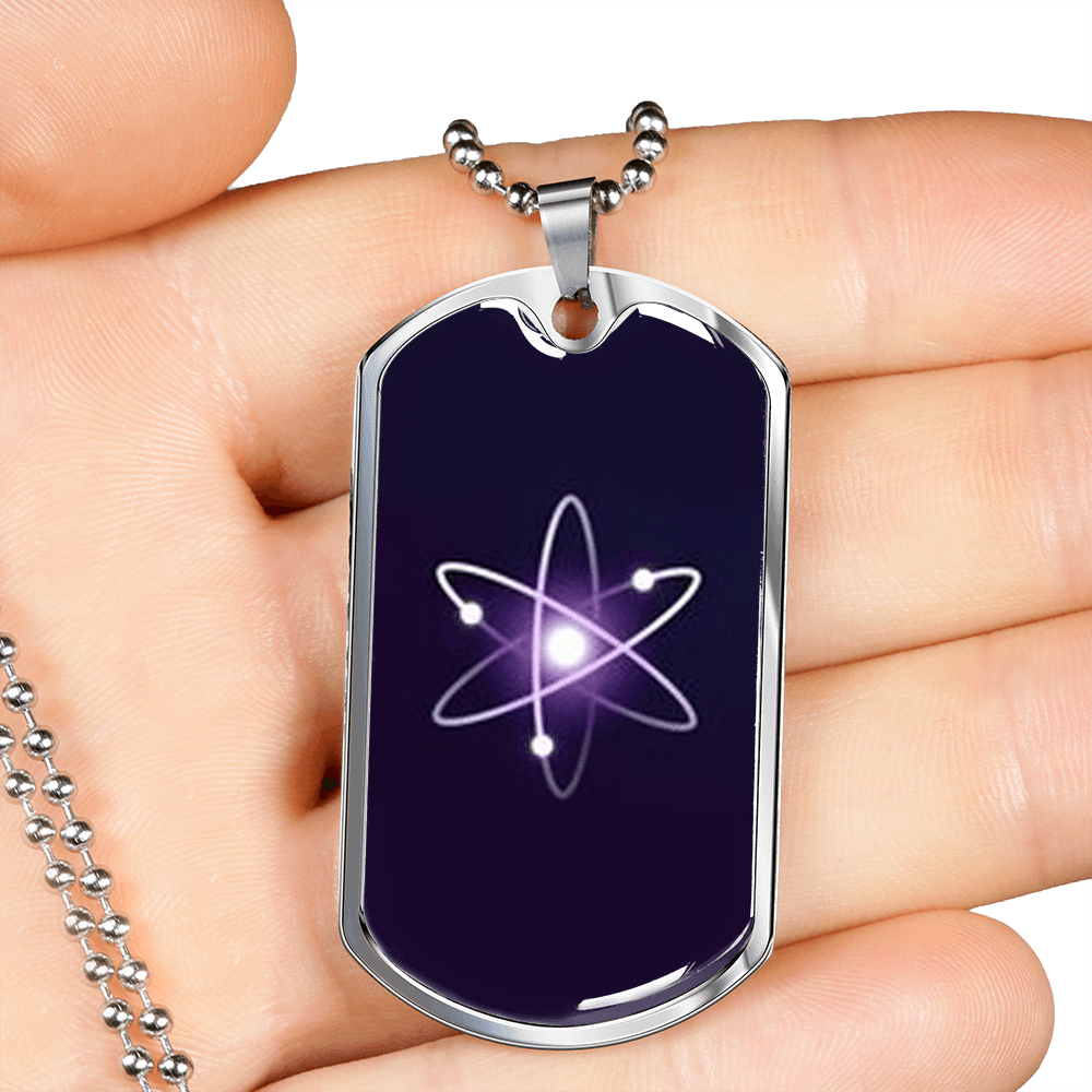 Cosmos (ATOM) Crypto Necklace Stainless Steel or 18k Gold Dog Tag 24" Chain-Express Your Love Gifts