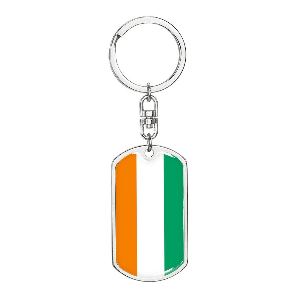 Cote D’Ivoire Flag Keychain Dog Tag Stainless Steel or 18k Gold-Express Your Love Gifts