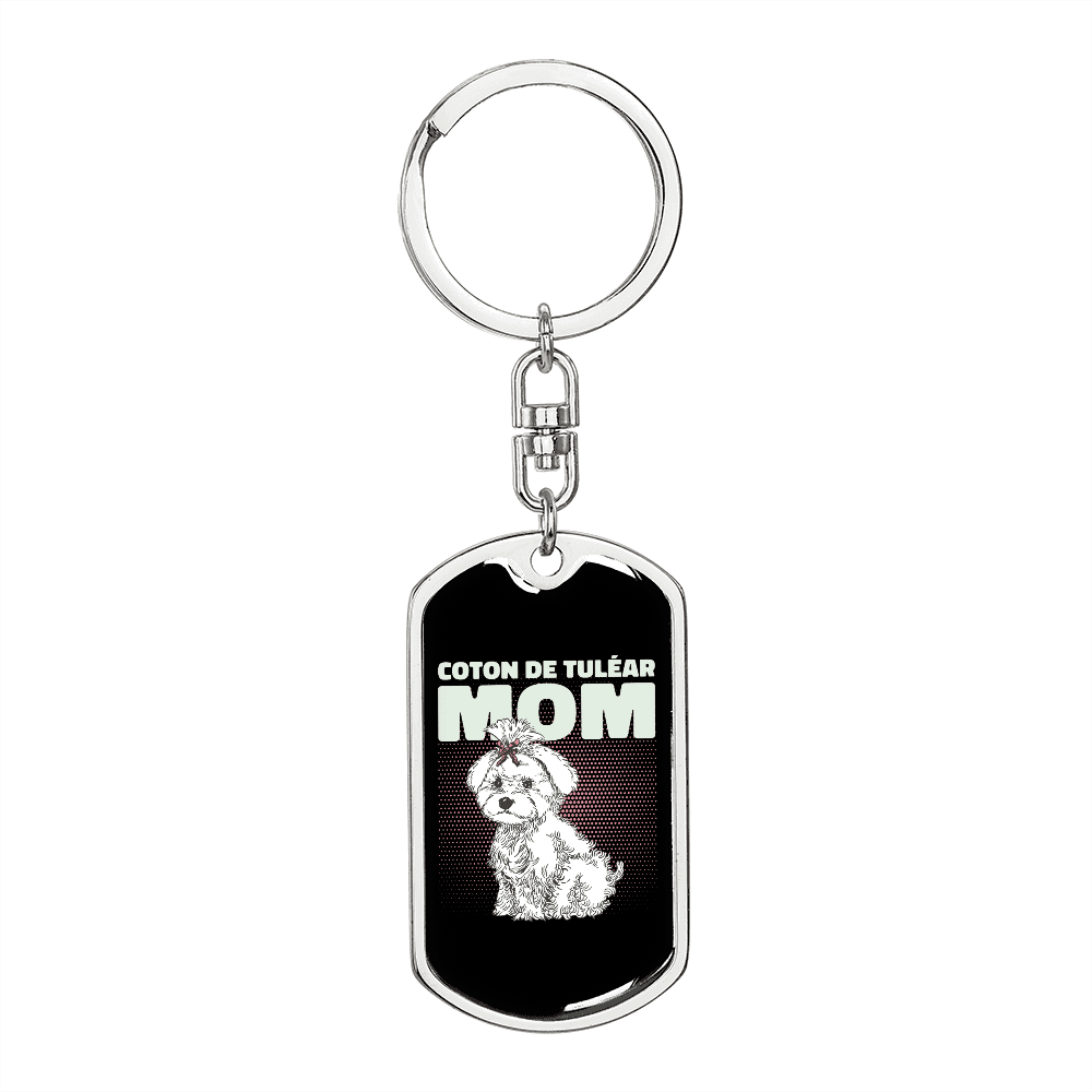 Coton De Tulear Mom Keychain Stainless Steel or 18k Gold Dog Tag Keyring-Express Your Love Gifts