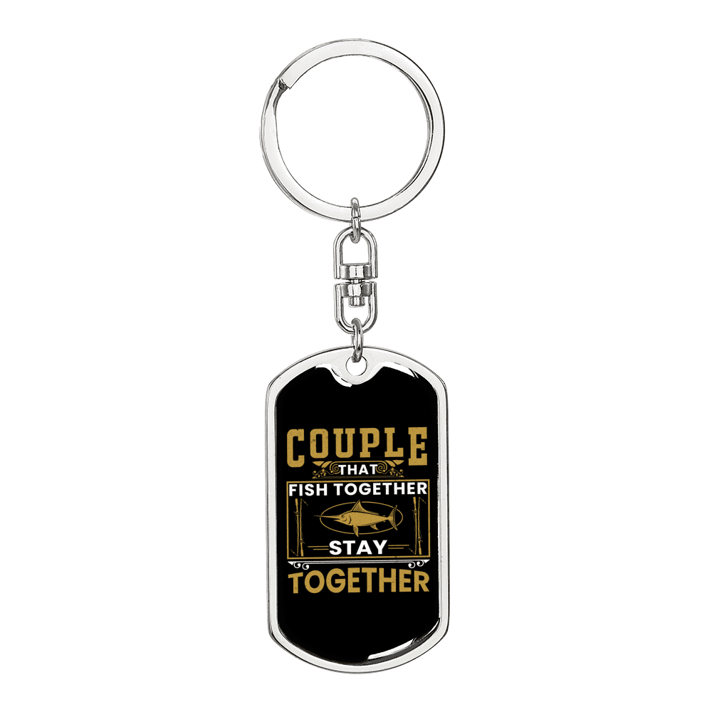 Couple Fishing Keychain Stainless Steel or 18k Gold Dog Tag Keyring-Express Your Love Gifts