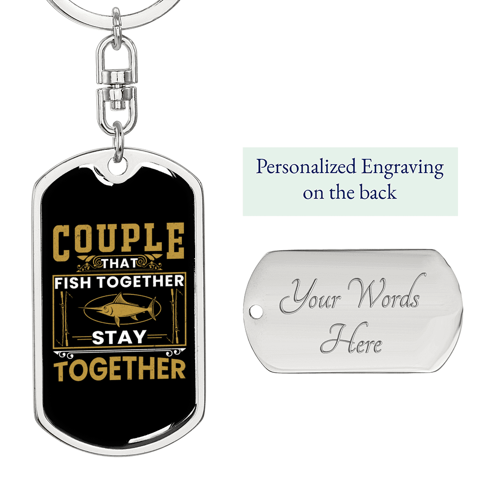 Couple Fishing Keychain Stainless Steel or 18k Gold Dog Tag Keyring-Express Your Love Gifts