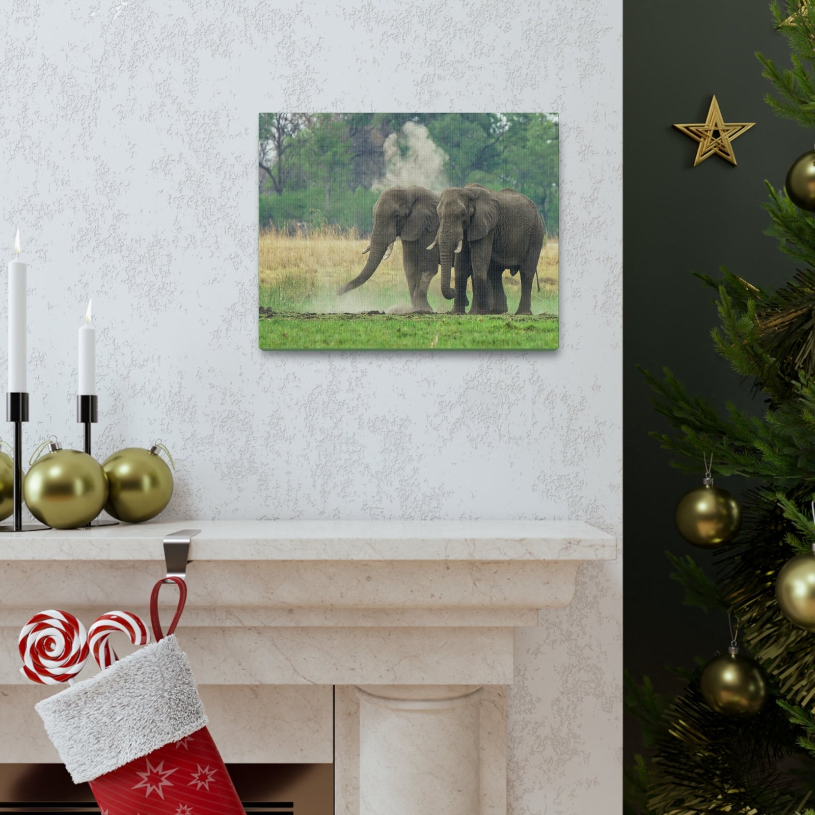 Couple of African Elephant Outdoor Wall Art Ready To Hang Unframed-Express Your Love Gifts