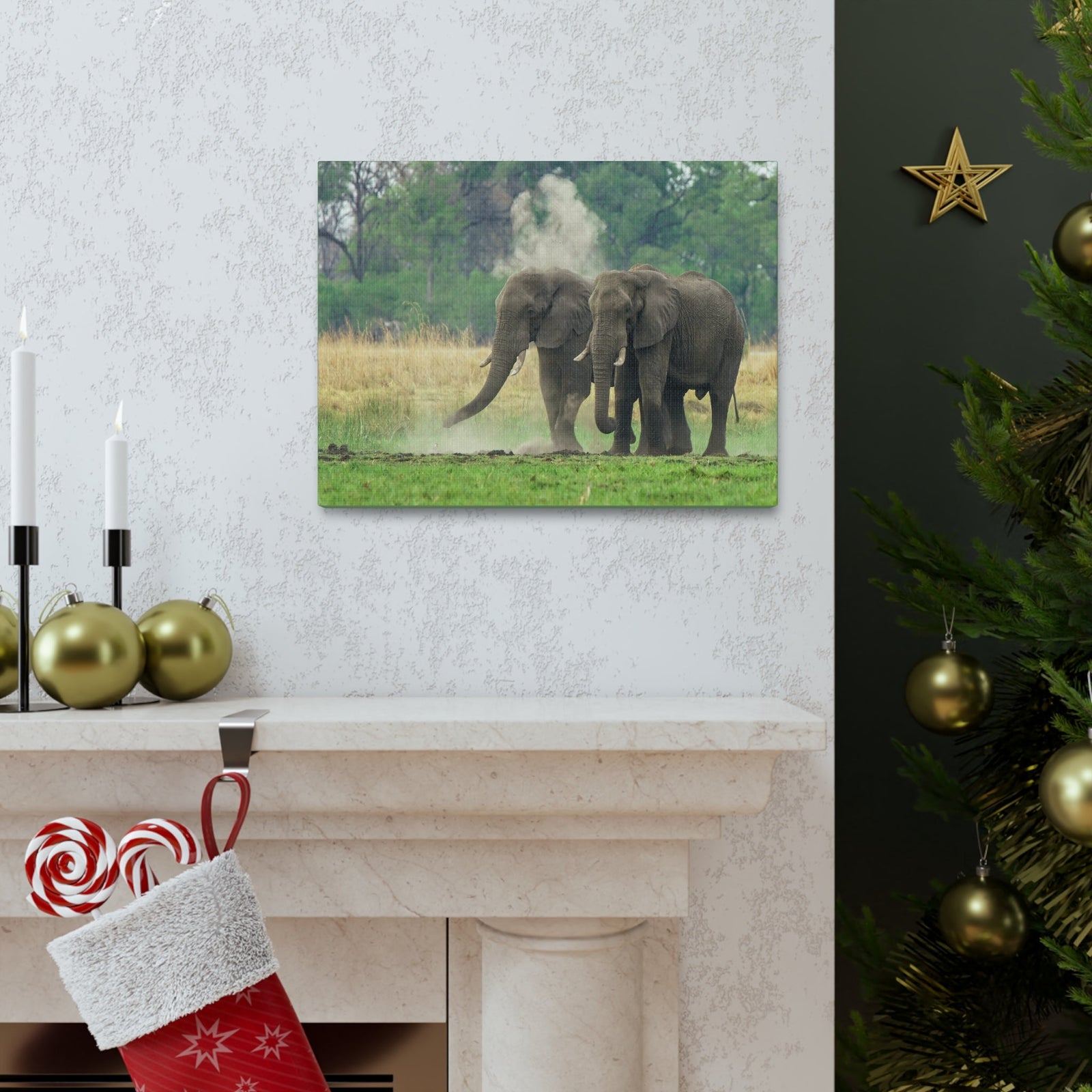 Couple of African Elephant Outdoor Wall Art Ready To Hang Unframed-Express Your Love Gifts