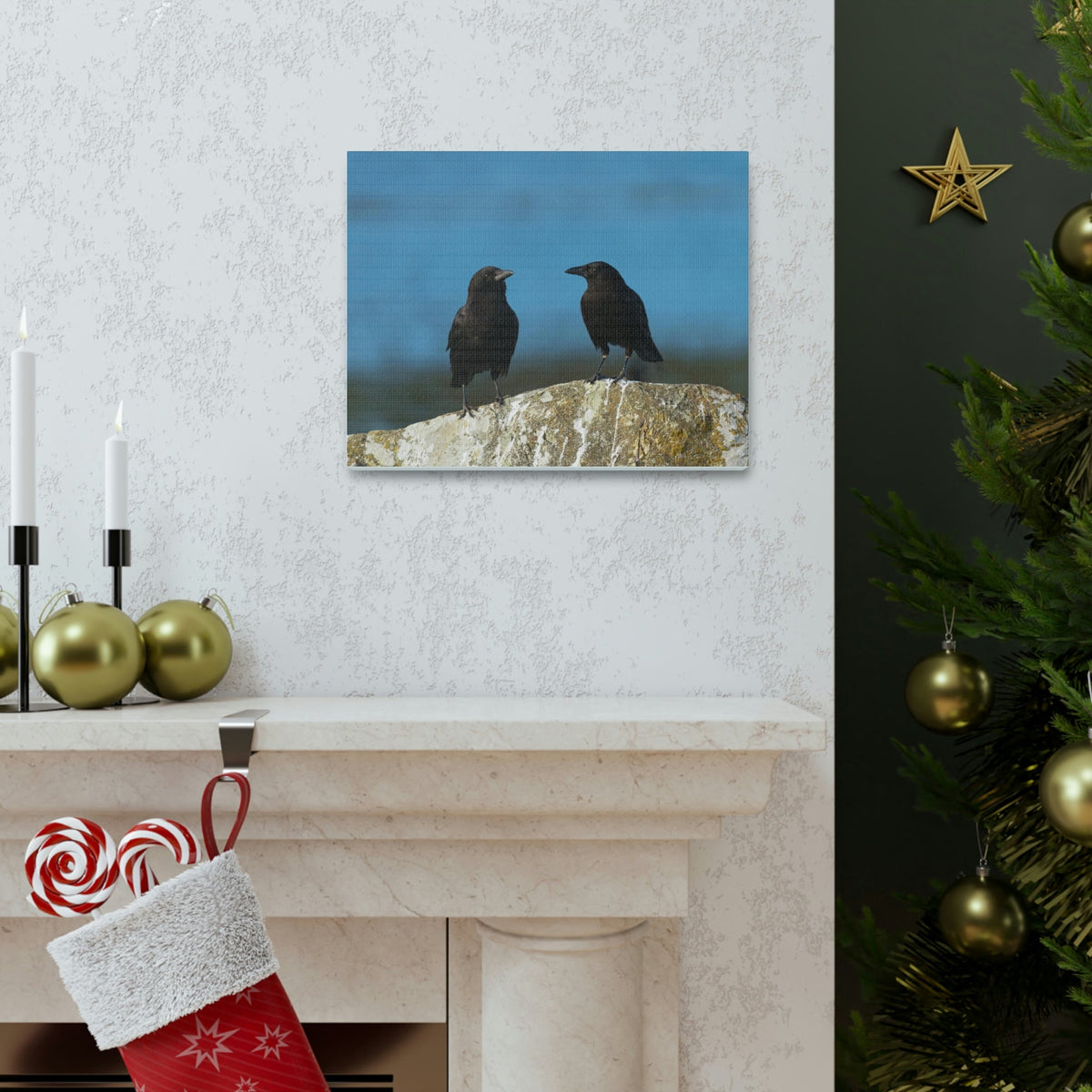 Scripture Walls Couple of Crow Chatting Print Animal Wall Art Wildlife Canvas Prints Wall Art Ready to Hang Unframed-Express Your Love Gifts