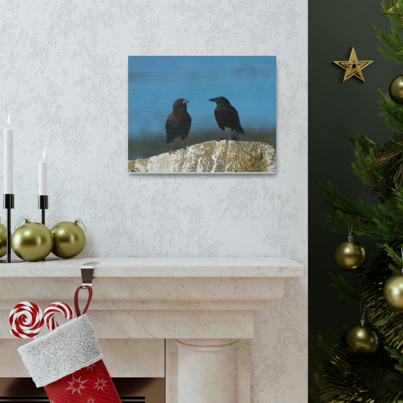 Scripture Walls Couple of Crow Chatting Print Animal Wall Art Wildlife Canvas Prints Wall Art Ready to Hang Unframed-Express Your Love Gifts