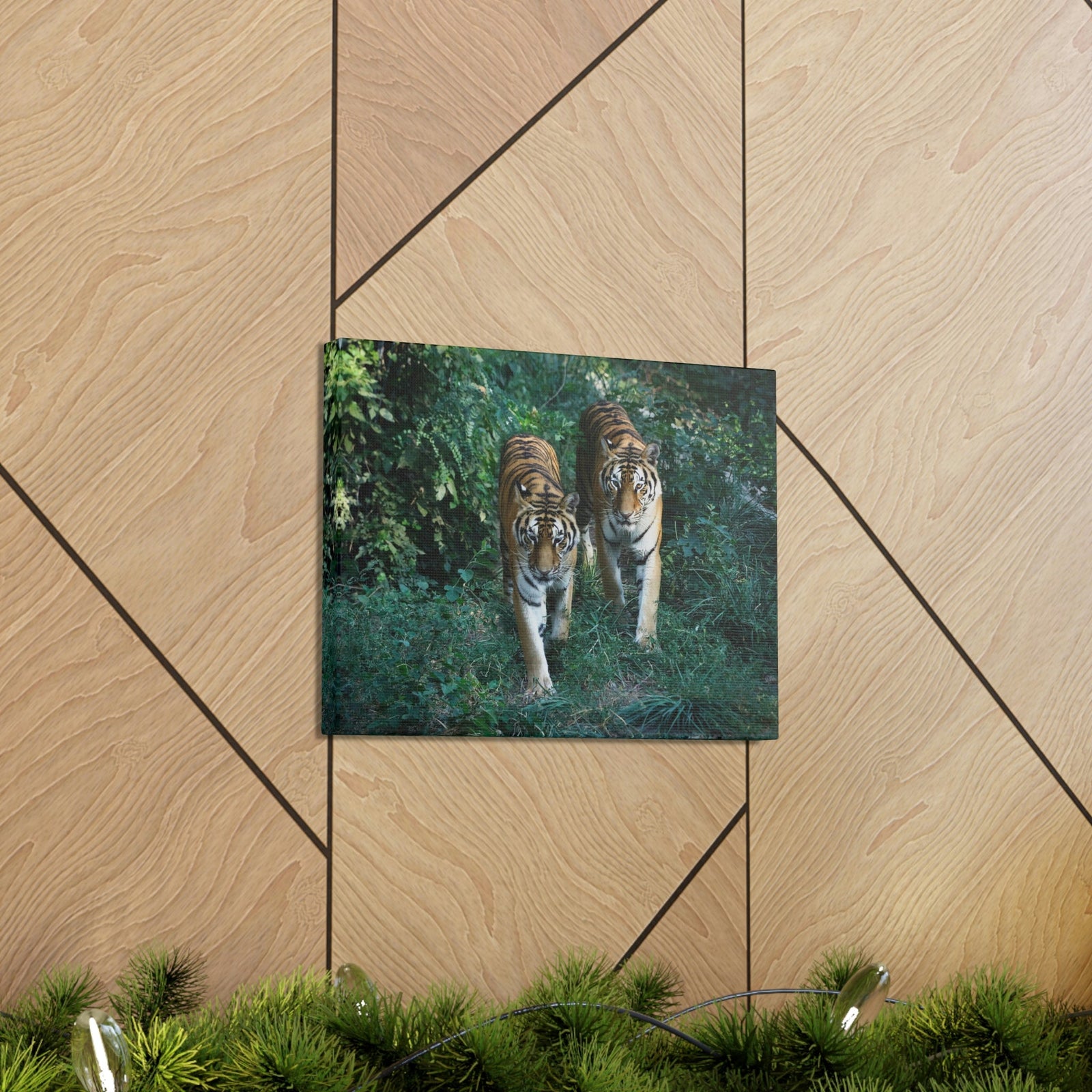 Scripture Walls Couple of Tiger Coming Out of the Wood Print Animal Wall Art Wildlife Canvas Prints Wall Art Ready to Hang Unframed-Express Your Love Gifts